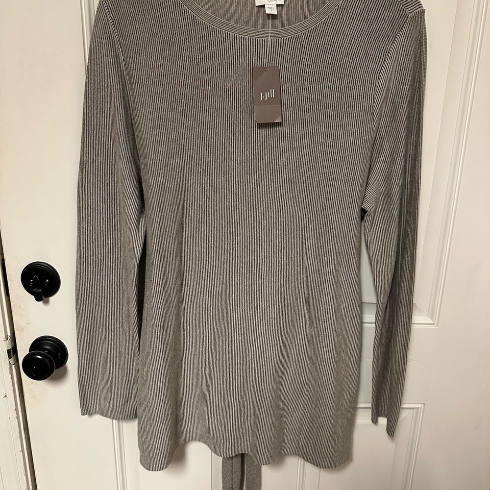 J Jill NWT Gray Striped Long Sleeve Top